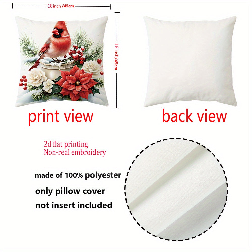 Red Cardinals, Presents, Poinsettia, and Pinecones - Zipper Closure, Machine Washable
