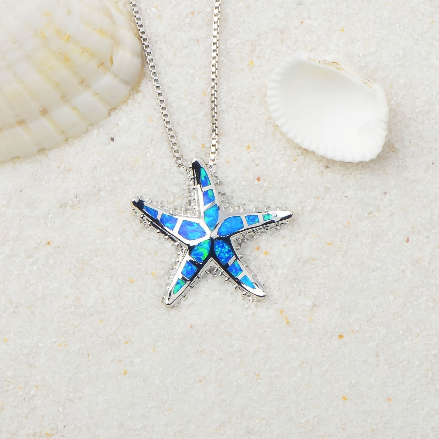 Blue Synthetic Opal Starfish Necklace