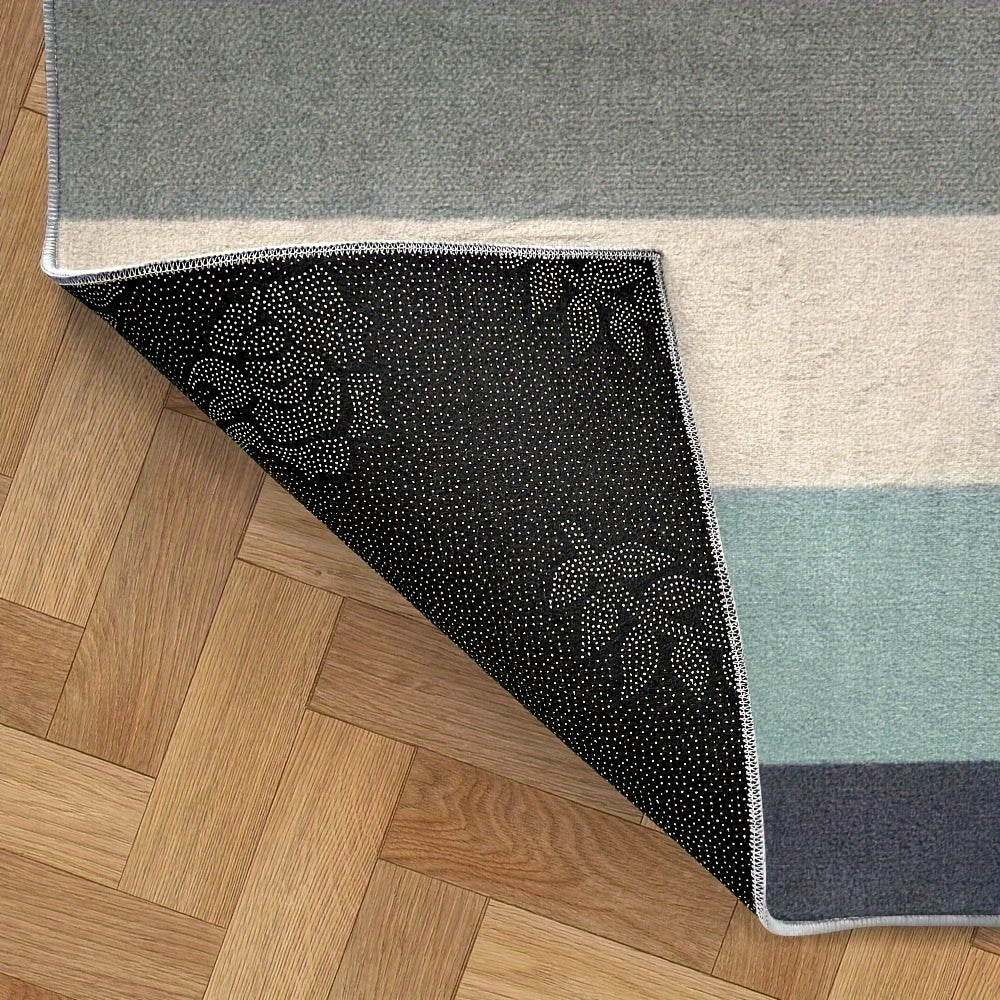 Ocean-Themed Striped Area Rug – Soft Blue-Green Waves, 3'x5'