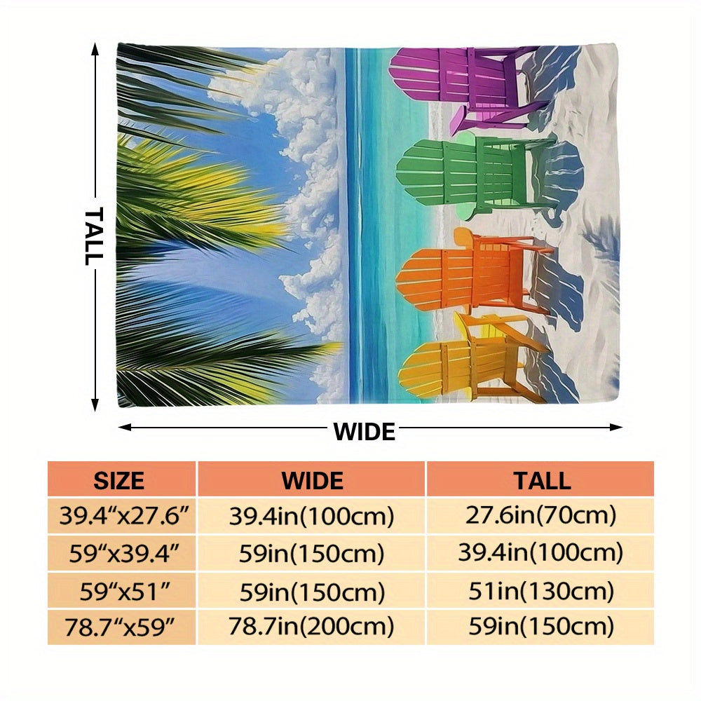 Vibrant Adirondack Chairs & Palm Tree Design Flannel Throw Blanket – 51x59"