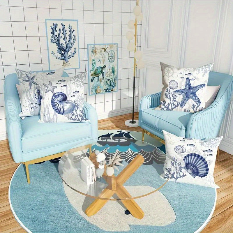 Ocean Starfish & Marine Life Velvet Pillow Covers – 18" x 18"