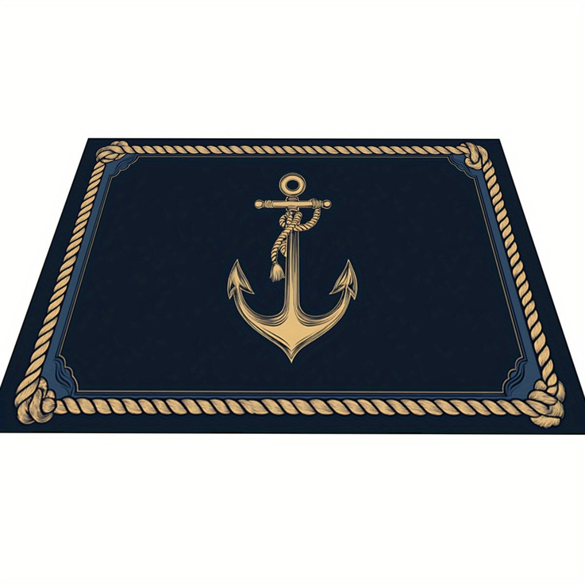 Navy Blue Anchor & Rope Rectangular Mat – Modern Polyester Mat, 2.5'x4'
