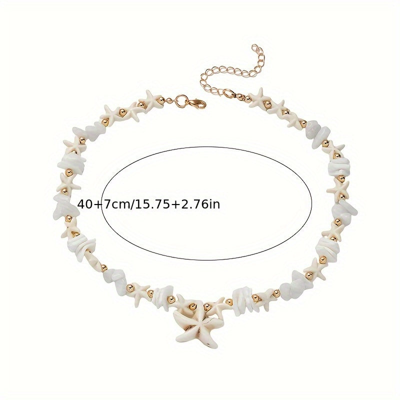 Bohemian Starfish Natural Stone Beaded Necklace – Elegant
