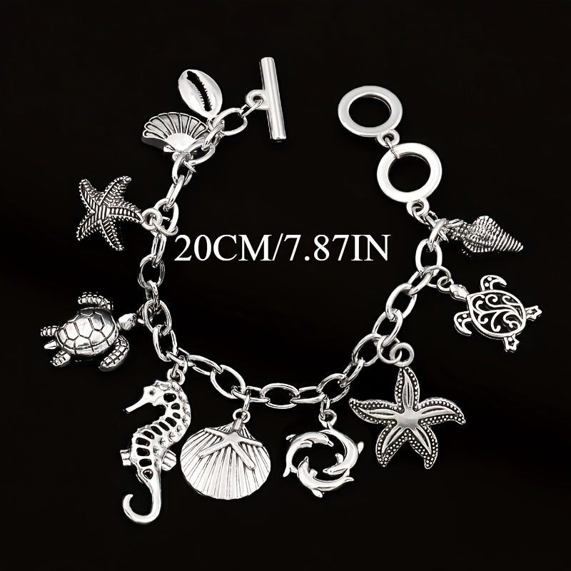 Bohemian Nautical Charm Bracelet – Starfish, Turtle, Seahorse & Dolphin Design