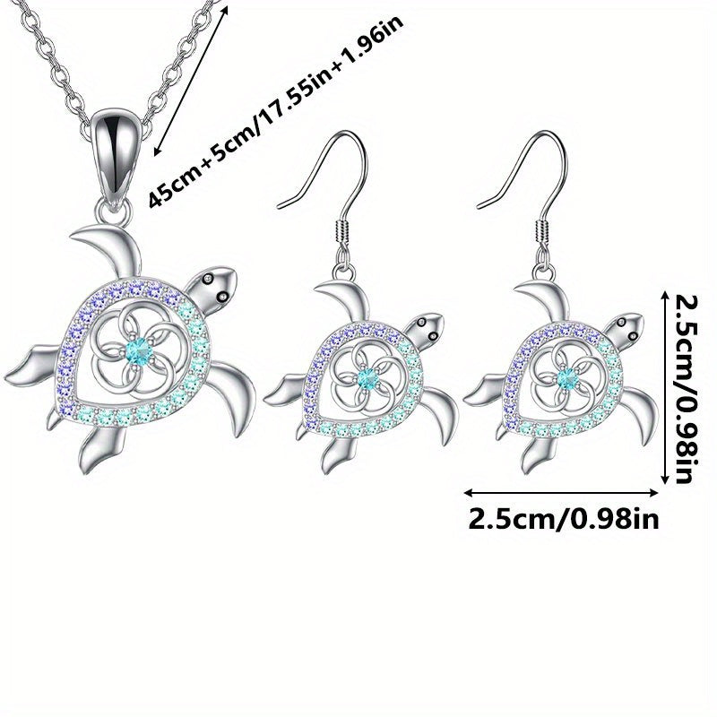 Sea Turtle Shimmer Jewelry Set – Necklace + Earrings (3-Piece Set)