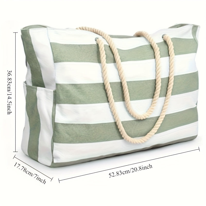 Black & White Striped Lightweight Foldable Beach Tote