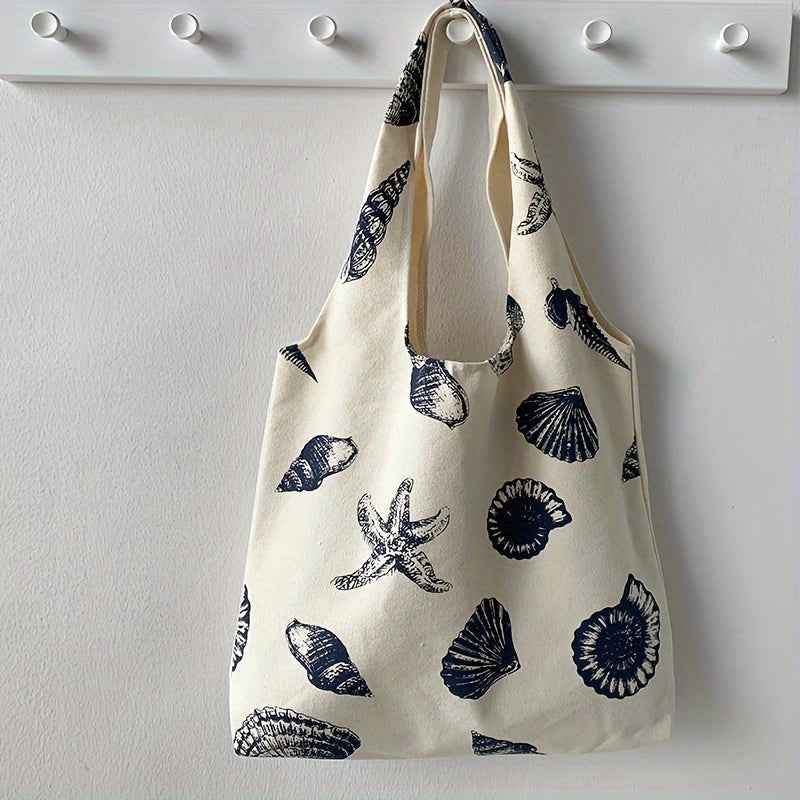 Nautical Seashell & Starfish Canvas Tote