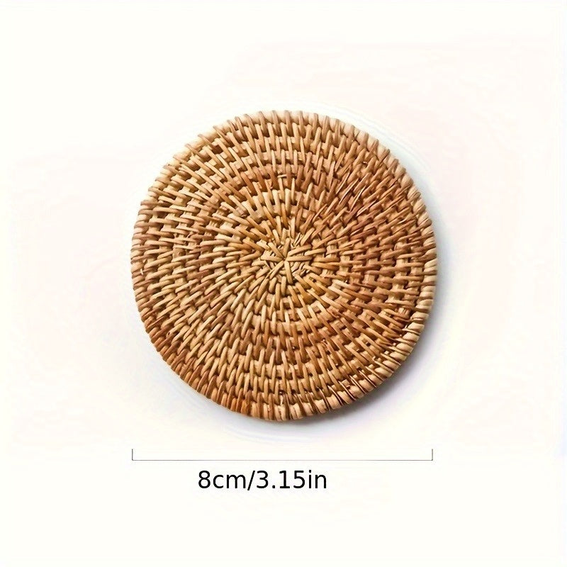 6-Piece Hand-Woven Rattan Heat-Resistant Coaster Set