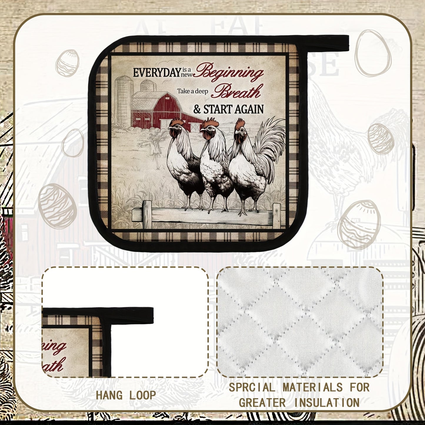 6 Sets of Vintage Rustic Pot Holders with Pockets – Heat-Resistant Kitchen Accessories