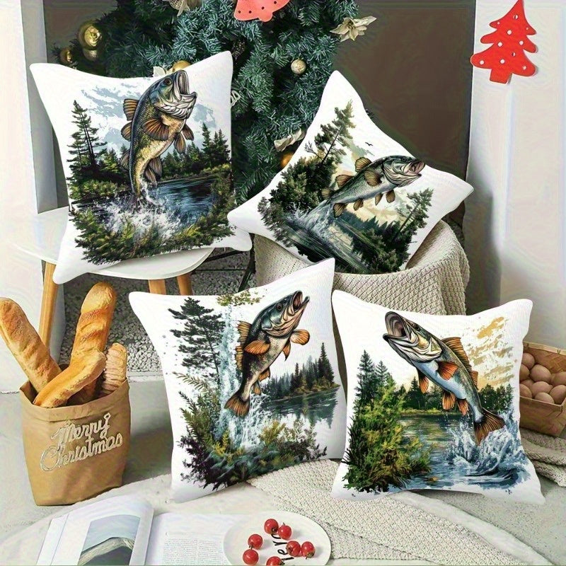 Rustic Trout Fish Pillow Covers – Nature-Inspired Farmhouse Décor, 18x18"