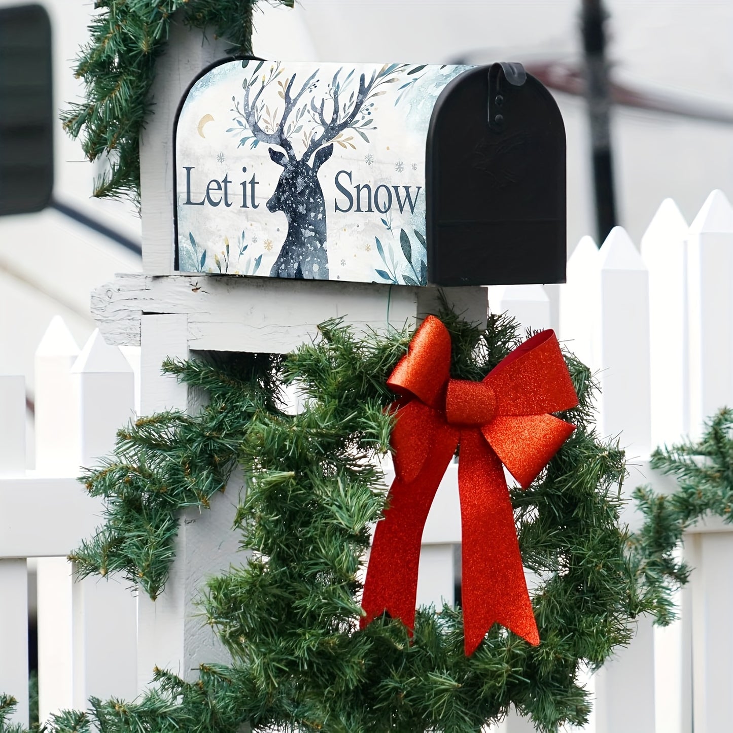 “Let It Snow” Elk Reindeer Christmas Mailbox Cover