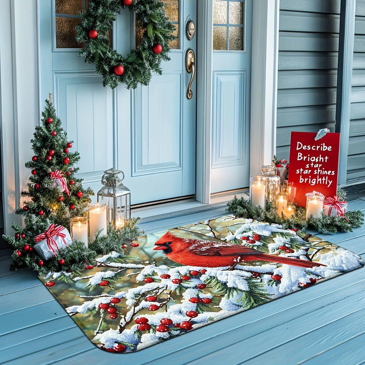Holiday Cardinal & Pine Branch Door Mats – Non-Slip, Machine Washable, 2.5'x1.5'/4'x1.5'