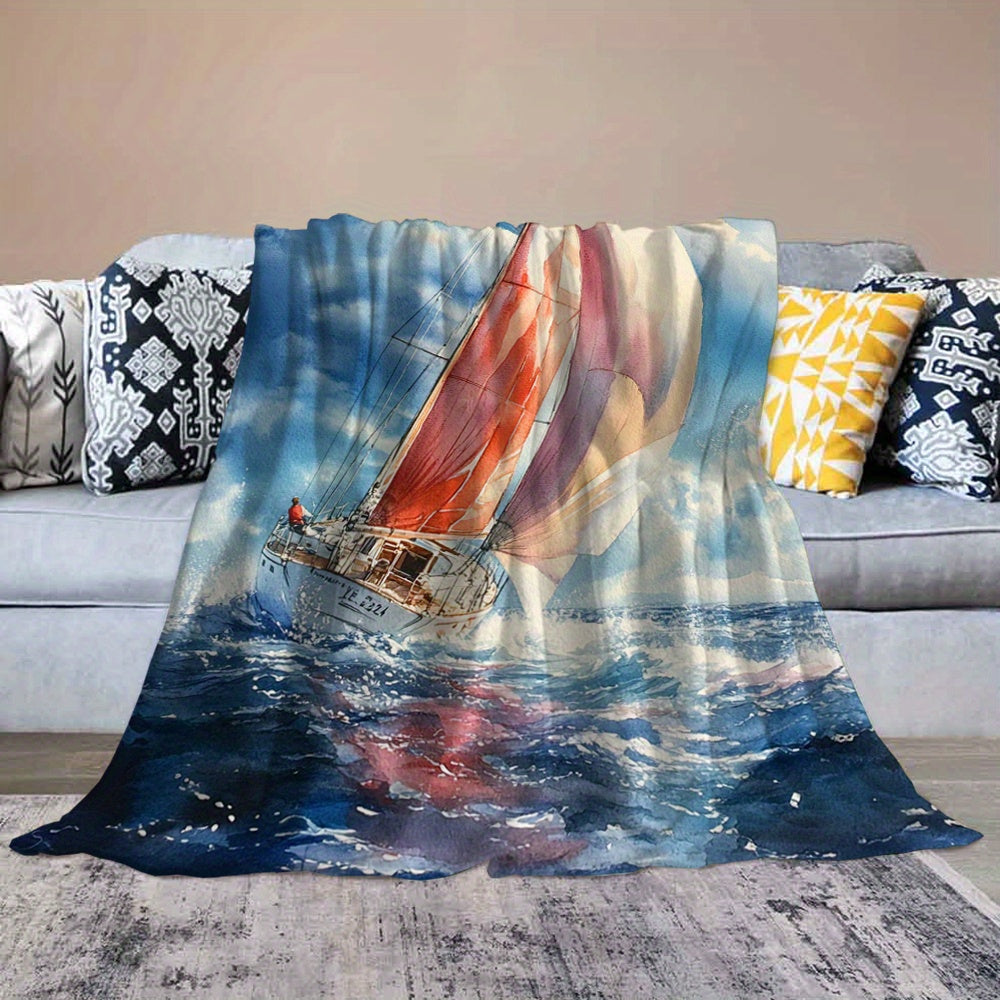 Rustic Sailboat Flannel Throw Blanket – 50"x60"