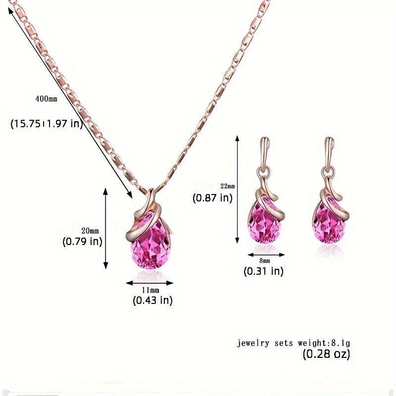 Water Drop Pendant Necklace & Earrings Set – 3-Piece Gift in Purple or Ink Blue