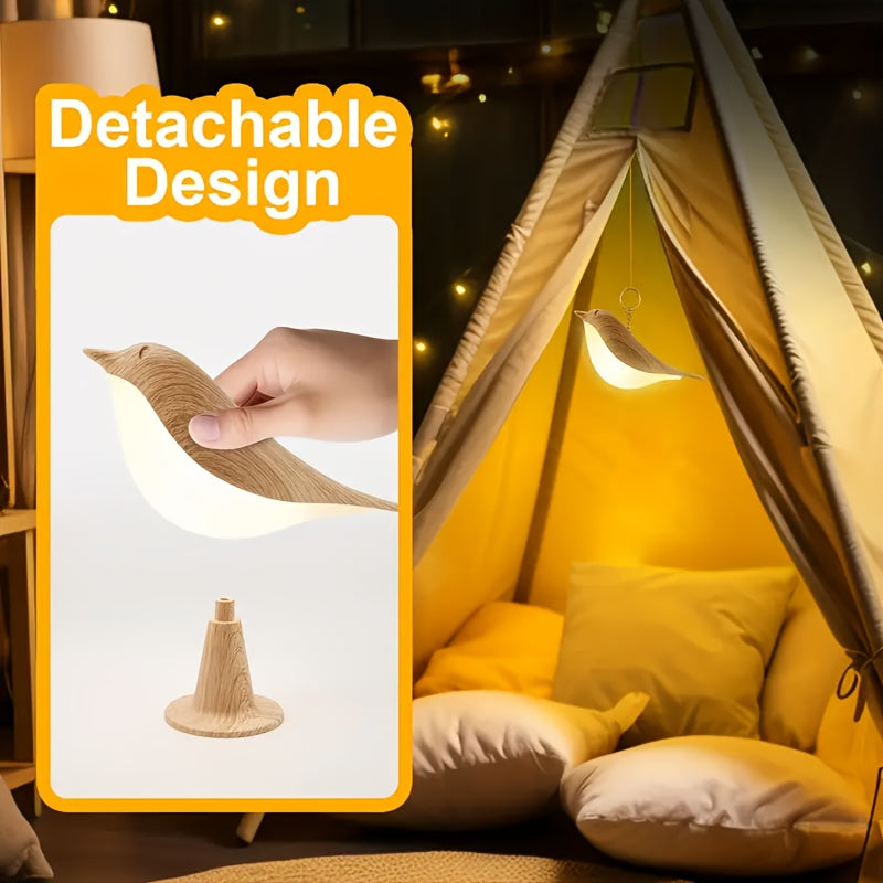 Rechargeable Birdwood Night Light with USB Charging, 3-Color Dimmable Touch Control, Aromatherapy-Compatible