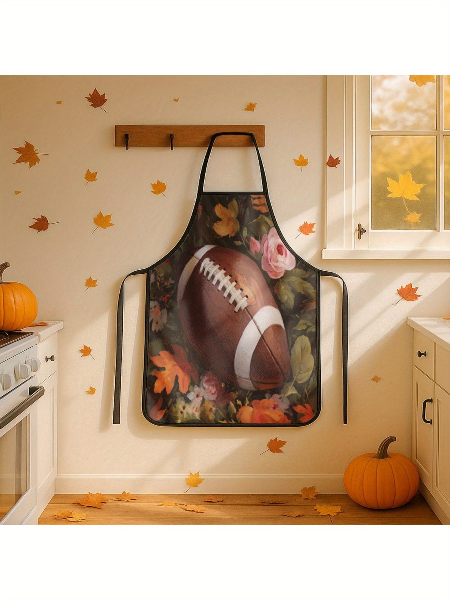 Football Player Floral Autumn Apron – Machine-Washable, (20.47" x 28.74")