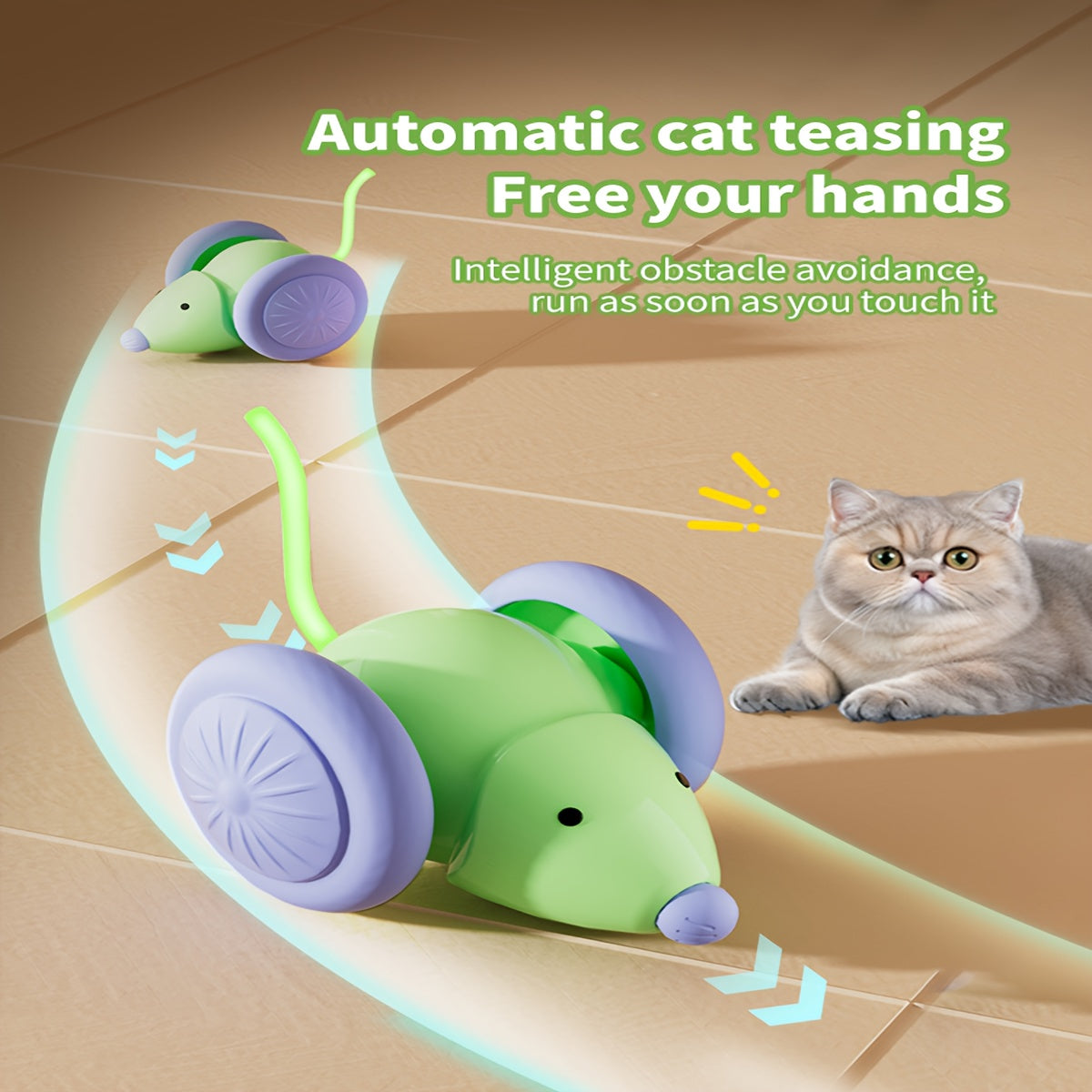 Interactive White Glowing Tail Mouse – USB Rechargeable Cat Toy, 1.58"x2.4"