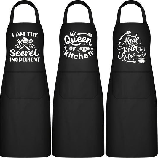 Funny Cooking Aprons for Women – Black Apron with Pockets, Plus Size,  (28"x33.5")