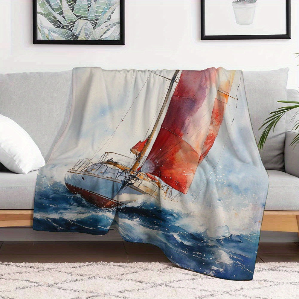 Watercolor Sailboat Flannel Throw – 50x60