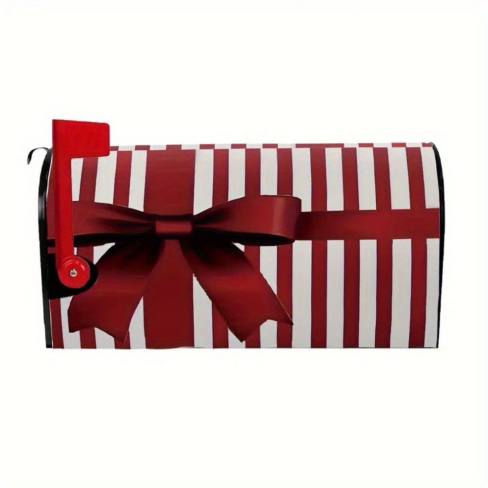 Red & White Bow Mailbox Cover – Adjustable Buckle, 18" x 21"
