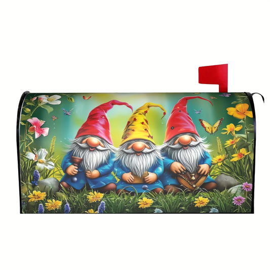 Three Gnomes in the Grass Mailbox Cover – Floral & Butterfly Garden Design