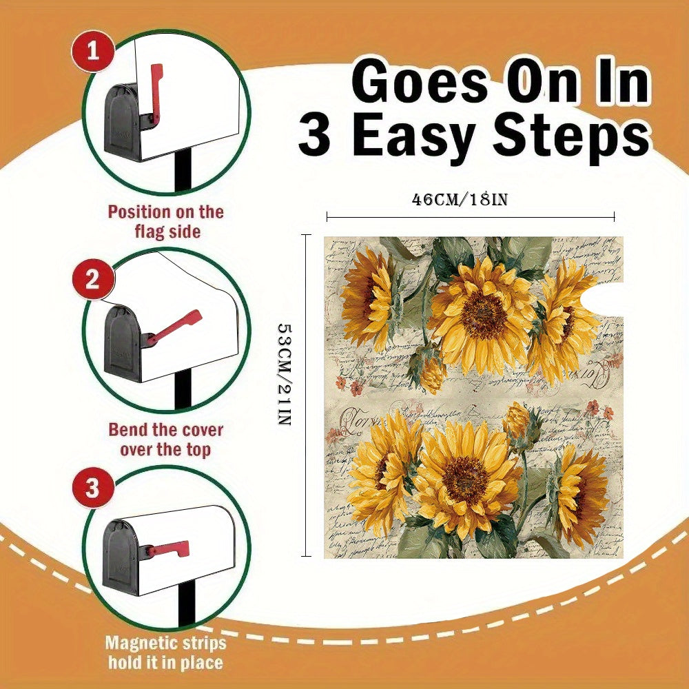 Vintage Sunflower Floral Mailbox Cover – Magnetic, 18" x 21"