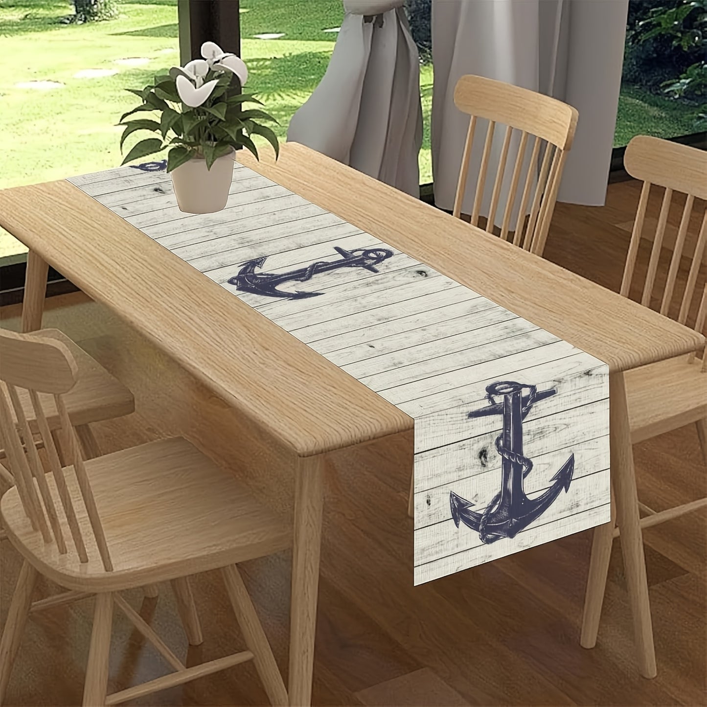 Distressed White Anchor Table Runner – Nautical Charm for Every Table (13x48/72)