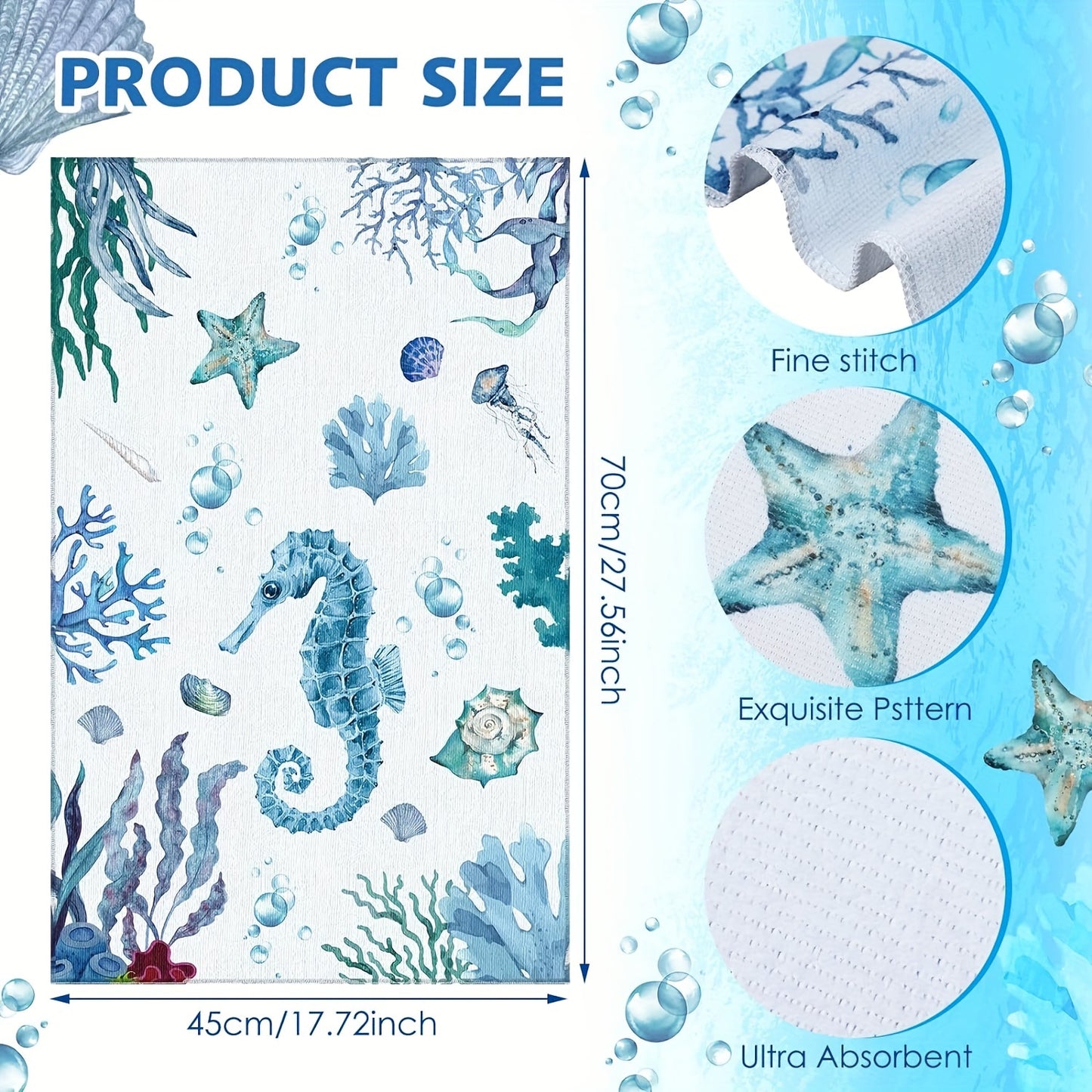 Watercolor Sea Life Jellyfish Hand Towel – Blue & Teal, 18"x28"