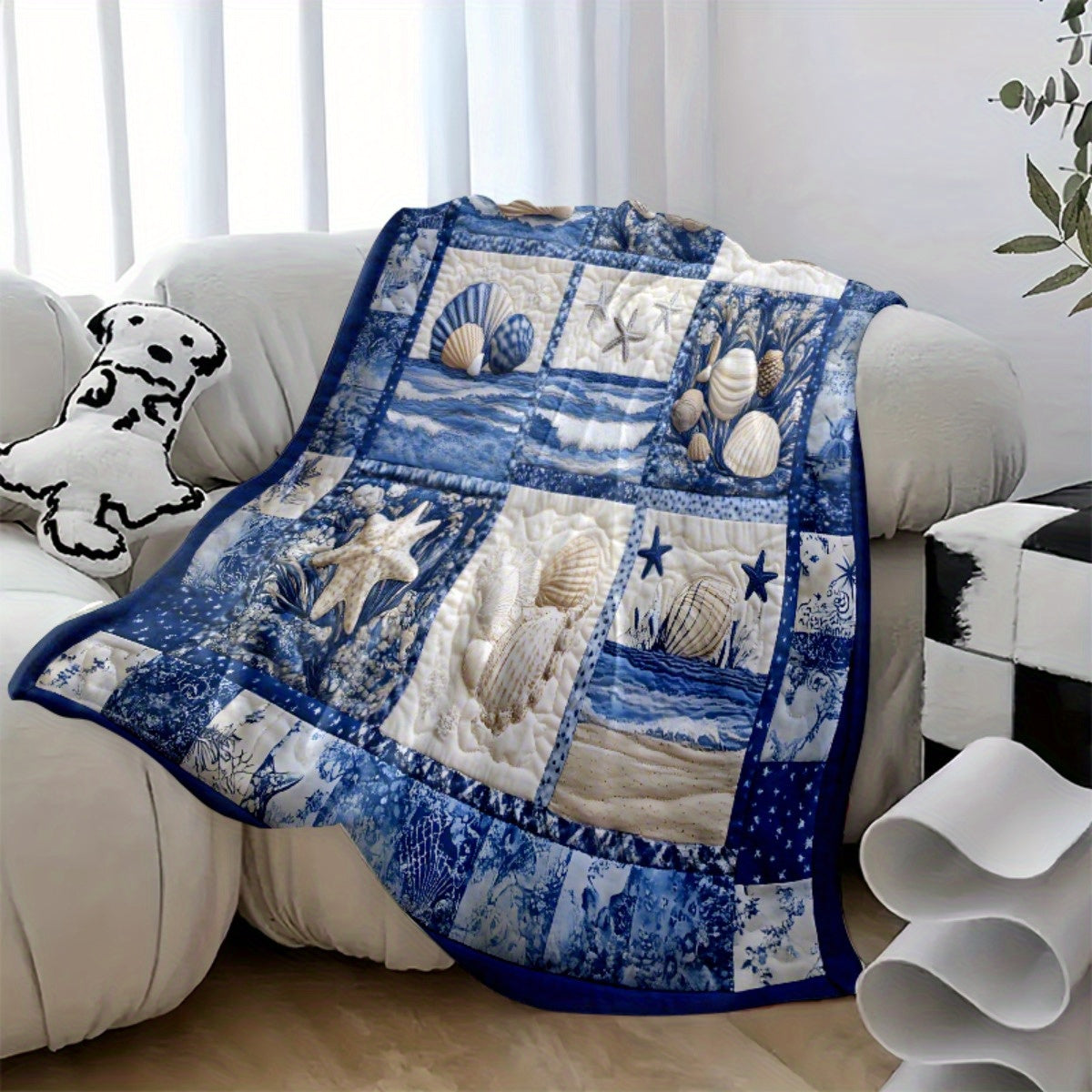 Nautical Seashell Flannel Quilt Throw – 51x59