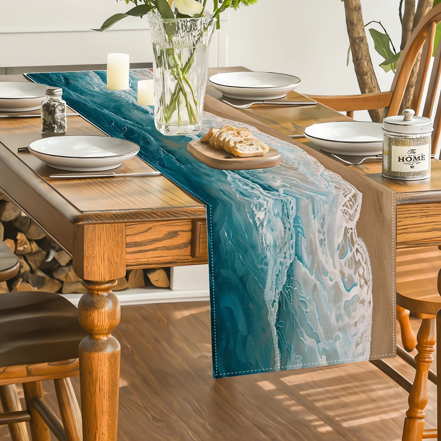 7-Piece Ocean Wave Table Set – Blue Wave Placemats & Table Runner (13x72)