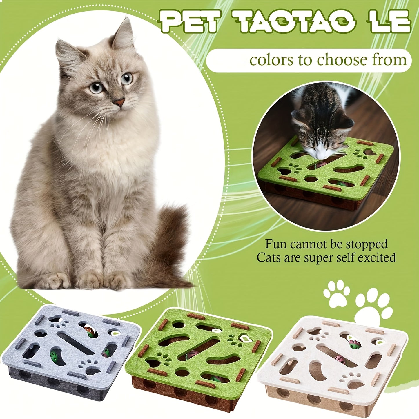 Interactive Cat Puzzle Toy with Maze Tunnel & Bell Ball – Durable Felt Construction