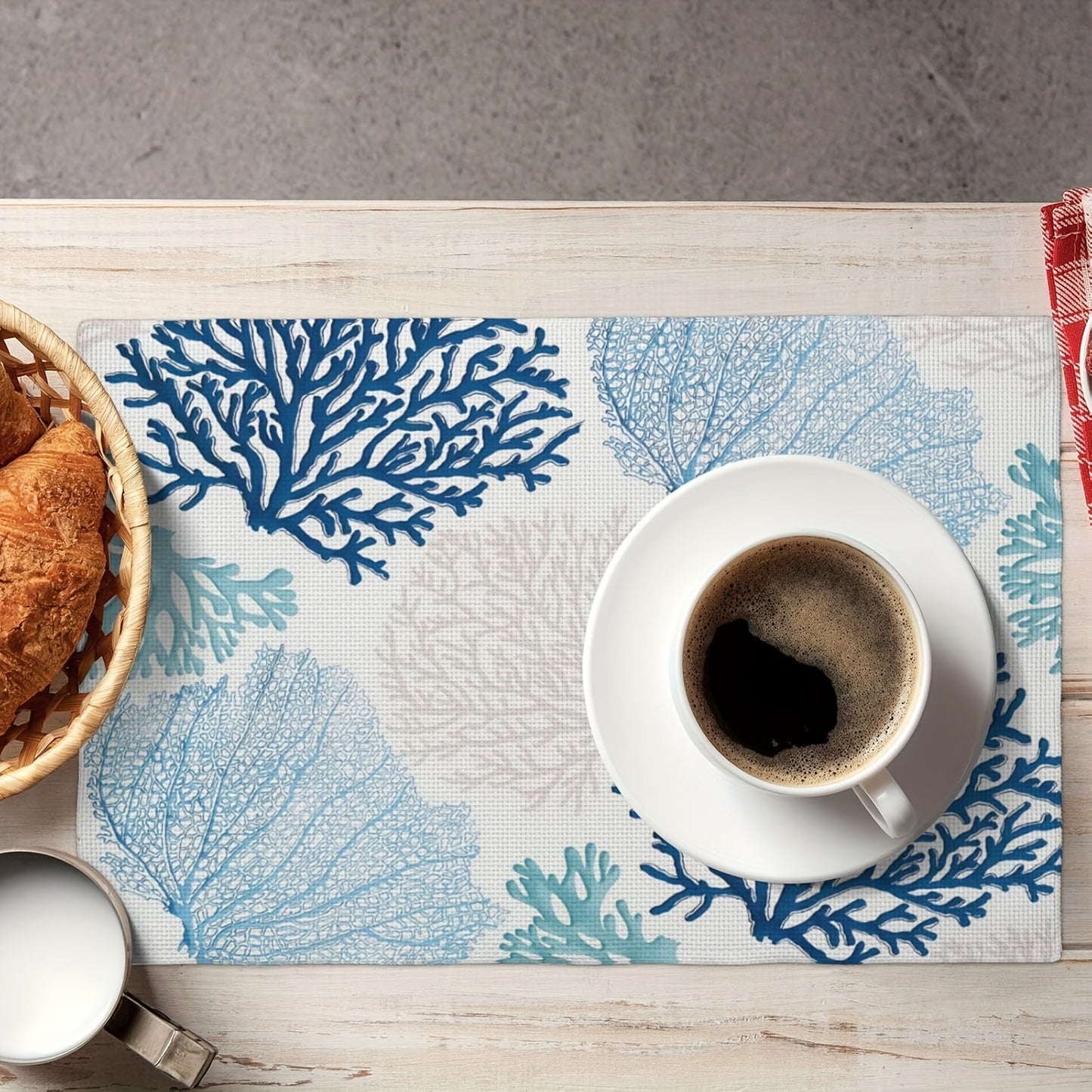 Set of 4 Blue Turquoise Coral Placemats, 12x18" – Coastal Charm for Every Table