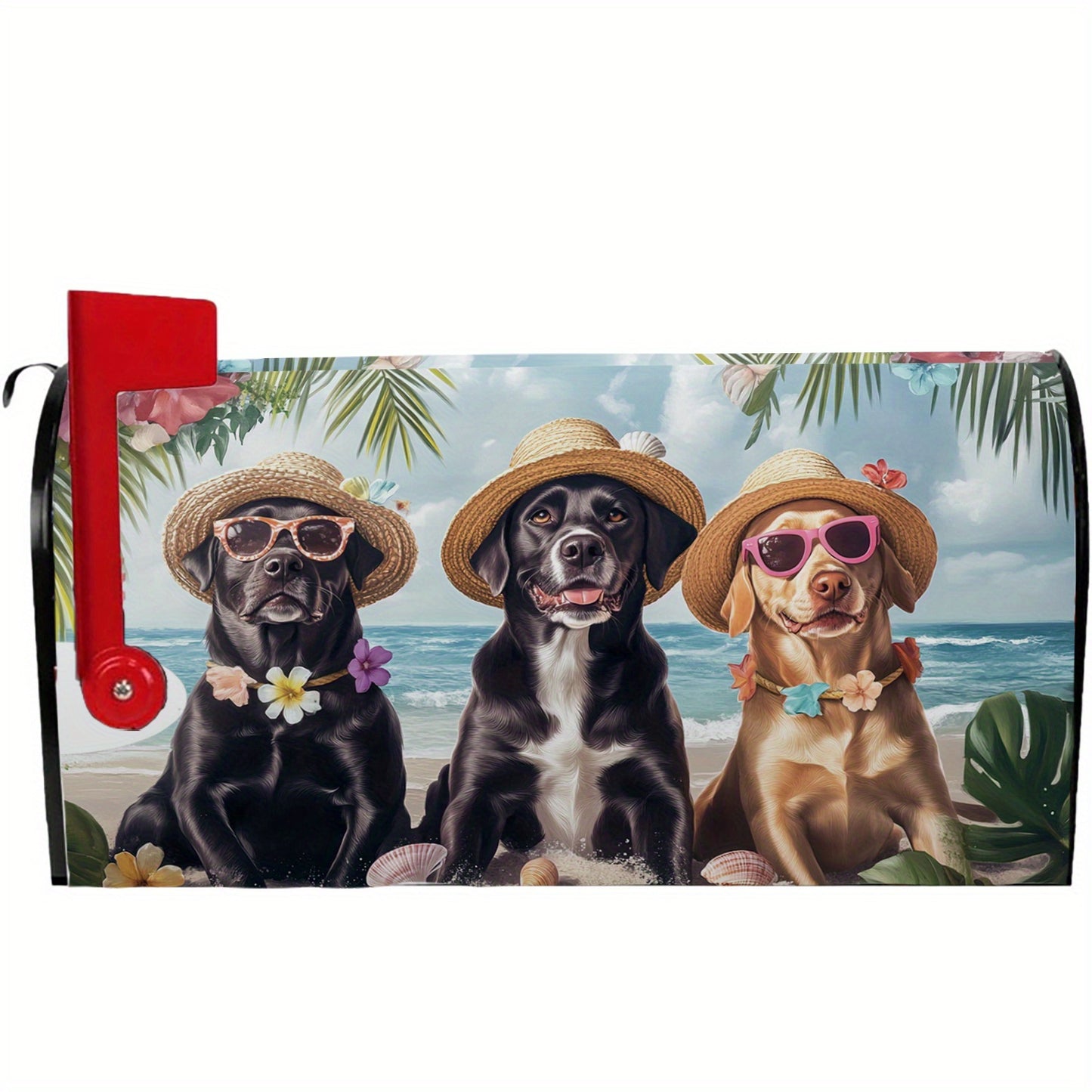 Whimsical Summer Beach Dogs Mailbox Cover – Magnetic, 21x18" - Coastal Pillows Plus