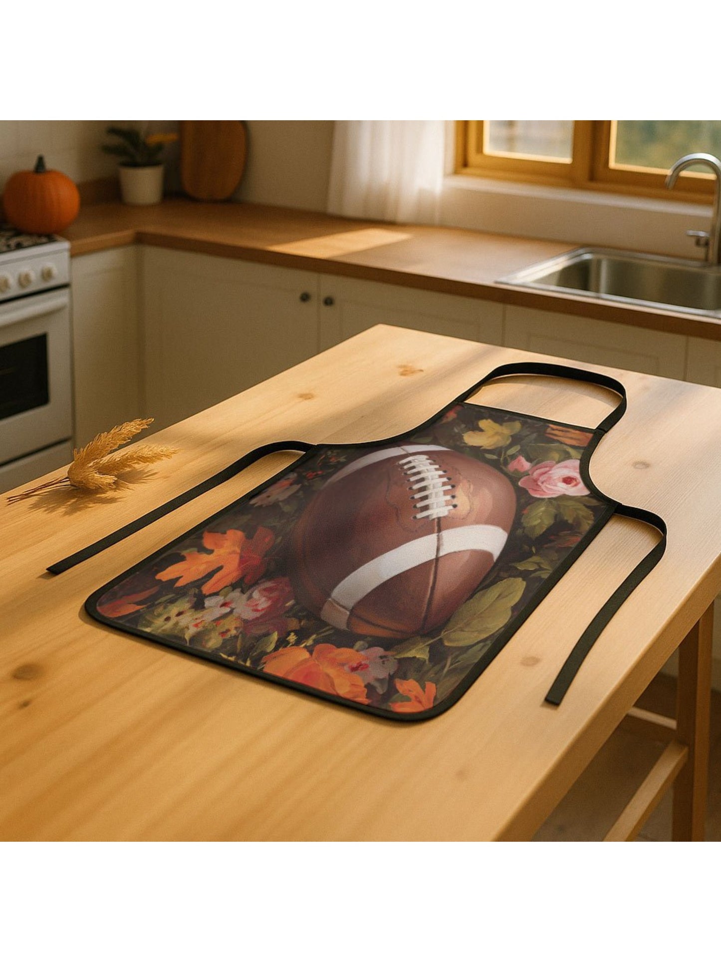 Football Player Floral Autumn Apron – Machine-Washable, (20.47" x 28.74")