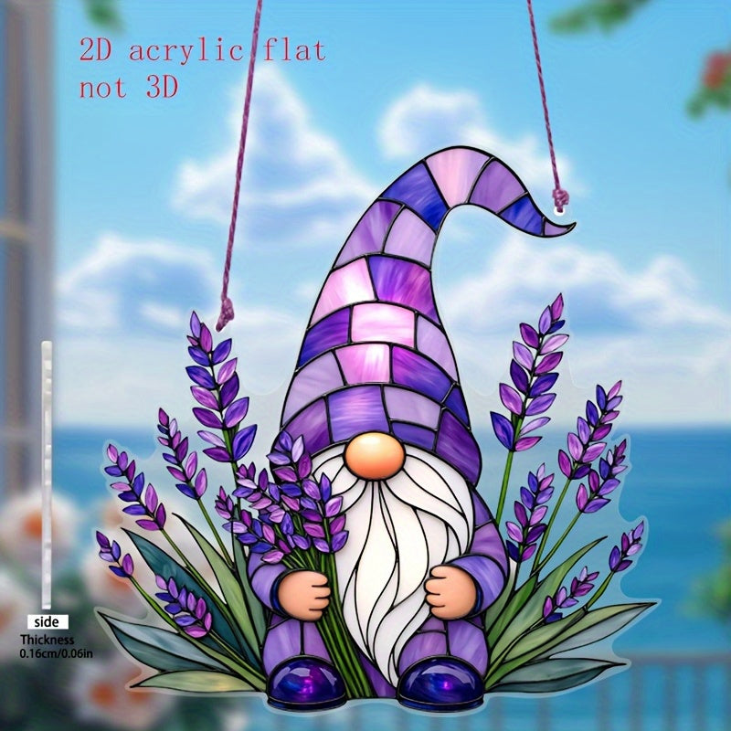 Lavender Gnome Acrylic Suncatcher – Window Hanging, 6"
