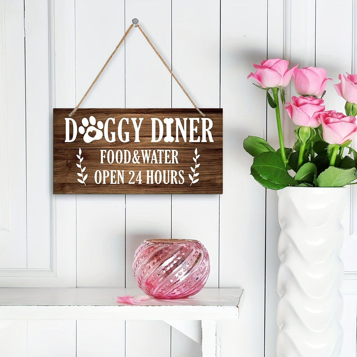 “Doggie Diner” Wooden Sign – 6x12" Rustic Wall Decor