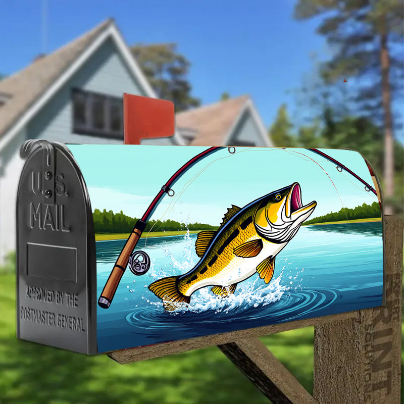 Bass Fishing at Sunset Mailbox Cover – Adjustable Buckle, 18" x 21"