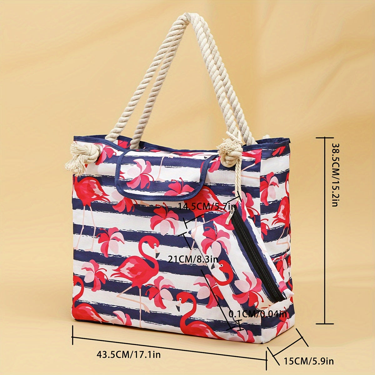 Nylon Flamingo Tote Bag – Beach, Travel & Vacation, 15.2"x17.1"