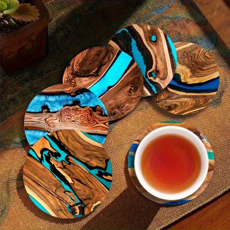 6-Piece Wood Grain Blue & Green Coasters