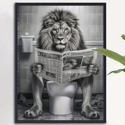 Whimsical Lion Reading Newspaper Canvas Print – 11.81x15.75"