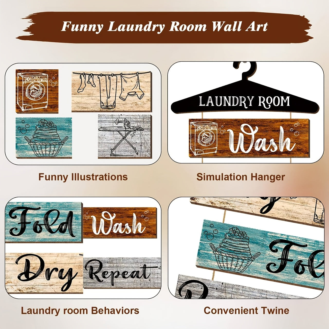 Wash, Dry, Fold, Repeat Laundry Room Wall Sign, 19.7x11