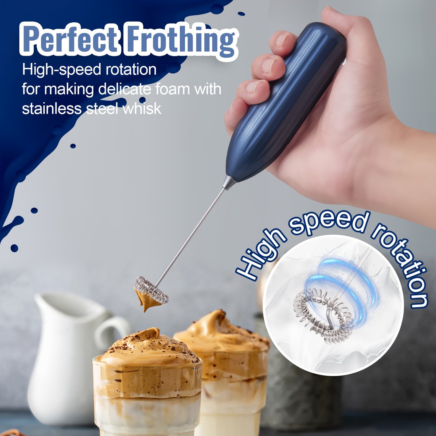 Electric Milk Frother – Portable Stainless Steel Beverage Mixer & Mini Whisk