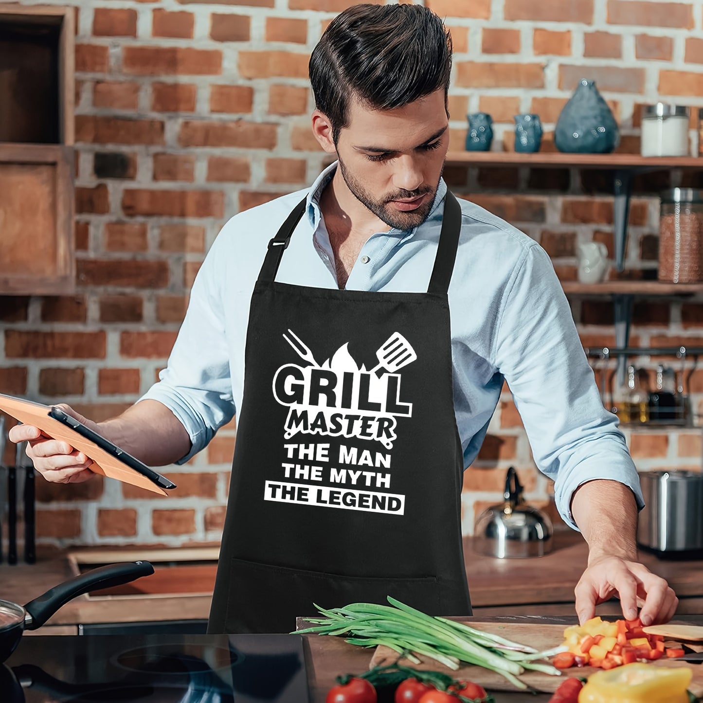 "Grill Master The Man, The Myth, The Legend” Apron – Adjustable Unisex Cooking & BBQ Apron with Pockets (23.5" x 31.5")
