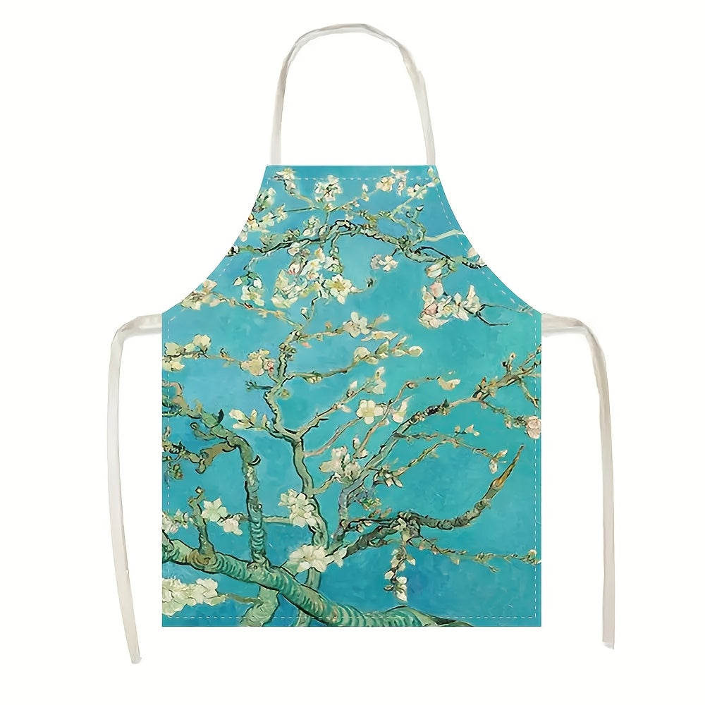 Lustrous Turquoise and White Cherry Blossom Apron - Reusable 100% Polyester for Cooking, Baking & Art Classes - Coastal Pillows Plus