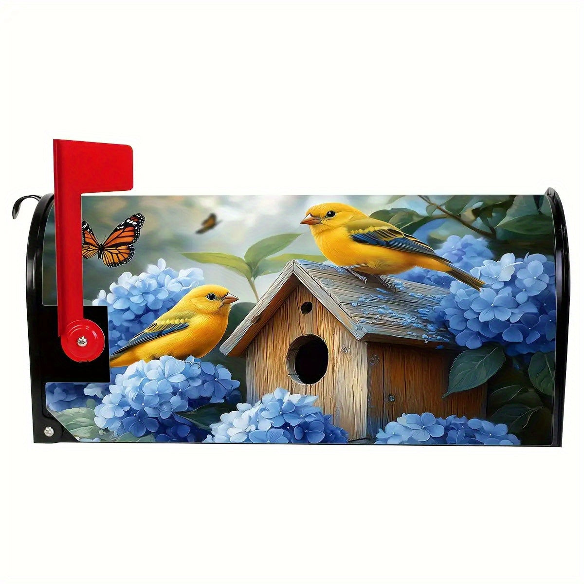 Finch and Hydrangea Mailbox Cover – Adjustable Buckle, 18" x 21"