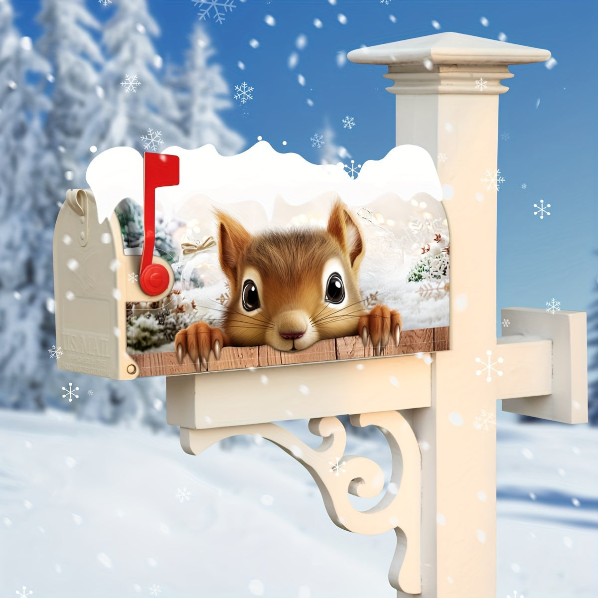 Winter Squirrel Wonderland Magnetic Mailbox Cover – 18x21"