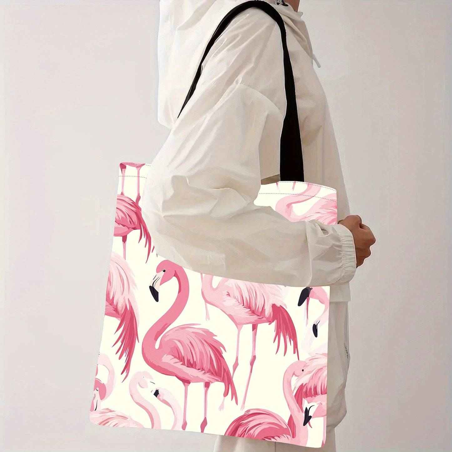 Pink Flamingo Canvas Tote Bag – Crossbody & Shoulder, 13.38"x15.74"