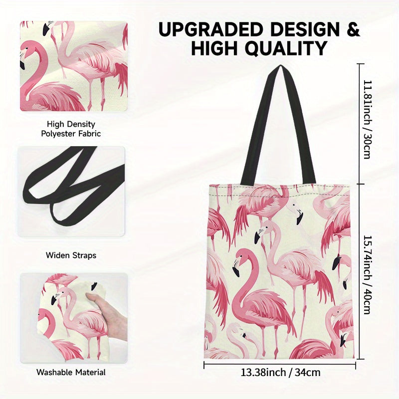 Pink Flamingo Canvas Tote Bag – Crossbody & Shoulder, 13.38"x15.74"