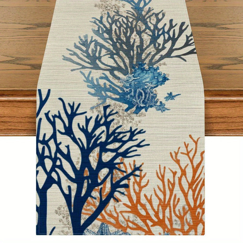 Chic Starfish & Coral Table Runner – Coastal Accent for Indoor & Outdoor Spaces (13x36/72)