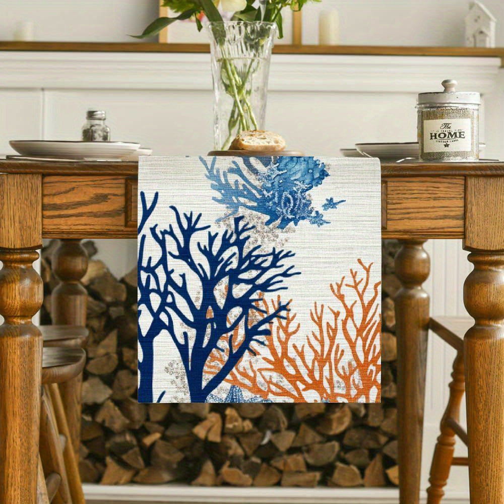 Chic Starfish & Coral Table Runner – Coastal Accent for Indoor & Outdoor Spaces (13x36/72)
